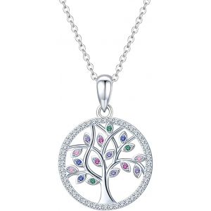 Collier Arbre De Vie Pour Femme En Argent Sterling 925 Avec Pendentif Arbre En Oxyde De Zirconium, Design Original, Hypoallergénique, Symbole De Chance Et De Renouveau, Cadeau Pour Maman Femme - Neuf
