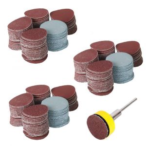 300 Pièces 25mm Disque Ponçage Disques Abrasif Grain 100 180 240 1500 3000 Avec Tige De 3mm Plateau De Polissage Plaques D'appui Papier Abrasif Pour Perceuse - Neuf