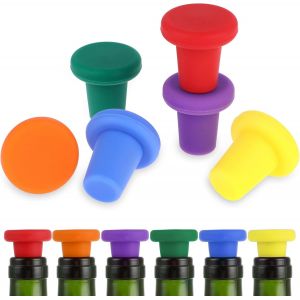 6 Pcs Silicone Wine Stopper For Wine Bottles,Reusable Champagne Bottle Stopper Glass Bottle Sealer Stoppers Beer Beverage Cover,Airtight Seal Beverage Bottle Stopper To Keep Wine Fresh - Neuf