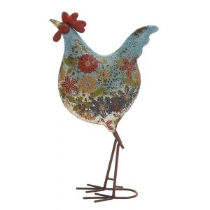 Statue De Coq En Metal Pour Jardin - Sculpture D'exterieur Vieillie, 25 X 12,5 X 43 Cm, Debout Avec Des Pieds En Forme De U - Neuf