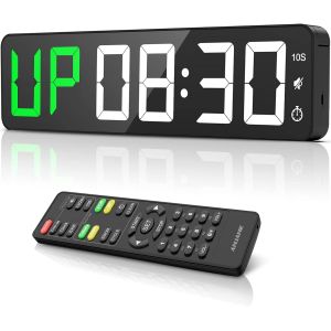 Ulteronixshop-Fitness Minuteur 15'' Grand Horloge Murale Num&eacute;rique &agrave; LED,Timer D'intervalle avec Chronom&egrave;tre,Compte &agrave; Rebours/Haut,Volume R&eacute;glable,T&eacute;l&eacute;commande,Minuteur de Sport &iquest;Blanc&iquest; - Neuf