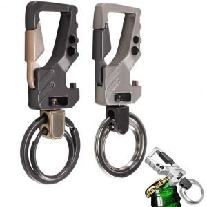 Lot de 2 porte-clés pour homme, mousqueton de voiture, décapsuleur, porte-clés en métal, noir et argent - Neuf