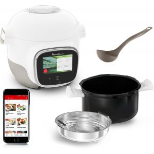 NouvelHorizonstore-Cookeo Touch Wifi Mini, Multicuiseur intelligent haute pression, 3 litres, 100 recettes int&eacute;gr&eacute;es et recettes gratuites via Wifi, &eacute;cran tactile, YY5132FB, Blanc - Neuf