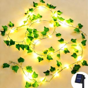 Kalanka-Guirlande Lumineuse Solaire, 10m 100led Lierre Artificiel Guirlande Lumineuse, 8 Modes &Eacute;tanche Faux Lierre Feuilles Pour Jardin Balcon Murale Table Terrasse Mariage Party Exterieur Deco - Neuf