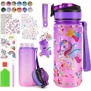 Licorne Bricolage Gourde,600 ml Fille DIY Gourde,Kit de Loisir Créatif Enfant,Jeux Créatif Fille 5 6 7 8 9 10 Ans pour Cadeau Noël Anniversaire Cadeau,Sans BPA avec Autocollants,Porte-clés - Neuf