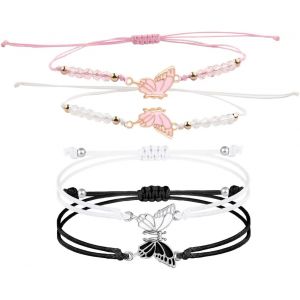 Kal-Lot De 2 Bracelets Bff Assortis En Forme De Papillon, Bracelets D'amiti&eacute; &Agrave; Breloques Faits &Agrave; La Main, Bracelet R&eacute;glable Pour Meilleurs Amis, Bijoux Cadeaux Pour Adolescents, Noir Et Blanc - Neuf