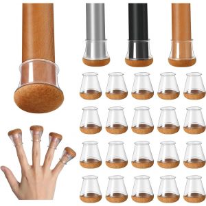 Protection Pied De Chaise, 20 Pi&egrave;ces Petits Protecteurs De Sol En Silicone Transparent Avec Feutre Envelopp&eacute;, Couvre-Jambes De Chaise Capuchons De Jambe De Chaise En Silicone, Diam&egrave;tre 14-20mm - Neuf