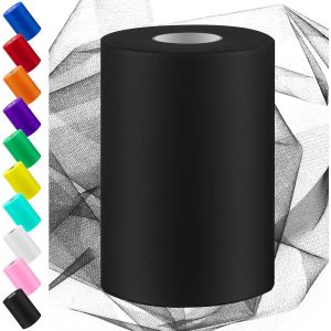 MEVRONISSHOP-Rouleau de tulle noir de 15,2 cm sur 91,4 m, bobine de ruban en tulle, bobine en polyester id&eacute;ale pour la fabrication artisanale de d&eacute;corations de f&ecirc;te d'anniversaire, mariage, No&euml;l et - Neuf