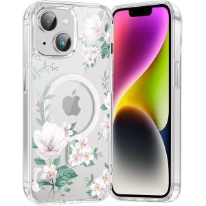 Kal-Coque Magnétique Pour Iphone 15 Plus 6,7"", Compatible Avec Magsafe, Transparente Fille Etui Avec Aesthetic Motif Fleur Dessin, Souple Silicone Mince Tpu Bumper Case Antichoc Housse Cover, 04 - Neuf