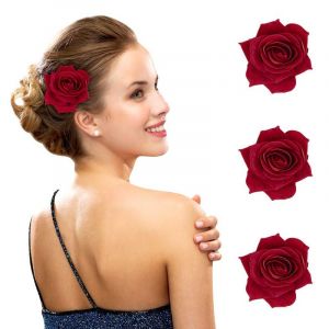 Lot De 4 Épingles À Cheveux En Forme De Rose, Pour Femme Et Fille, Fleur Artificielle, Accessoire Pour Cheveux De Mariée, Pince Crocodile, Pour Mariage, Cocktail, Goûter (Rouge) - Neuf