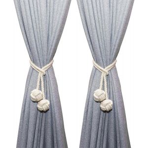 Rideau Fait À La Main Embrasse Cordon De Coton Double Boule Boucle De Rideau,Accessoires De Rideau De Chambre À Coucher,Beige - Neuf