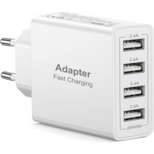 Chargeur Usb Multiple, 25w 4 Port Prise Usb Multiple Chargeur Rapide Iphone, Chargeur Multiple Adaptateur Secteur Pour Iphone 16 15 14 13 12 11 Pro Max X Xs Xr 8 7, Ipad,Samsung Galaxy,Xiaom[Z667] - Neuf