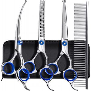 Jgd-Ciseaux De Toilettage Professionnels Pour Chiens 4cr Avec Pointe Ronde De S&eacute;curit&eacute;, Ciseaux Droits, Effil&eacute;s Et Incurv&eacute;s Avec Rev&ecirc;tement En Titane - Neuf