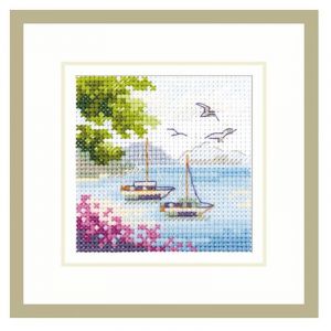 Kit Point De Croix Compt&eacute; "Vue Sur La Mer" 7x7 Cm - Neuf