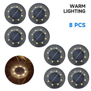 Spot Lumineux Led Solaire Encastrable Dans Le Sol,Imperméable Conforme À La Norme Ip68,Éclairage D'extérieur- Warm Light-8 Pcs -B - Neuf