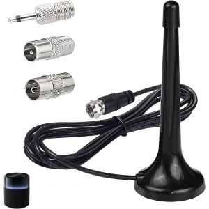 Antenne Radio FM Dab, Antenne FM pour Tuner HiFi Télescopique avec Base Stable, Compatible Récepteurs Stéréo 75 Ohm, Tuners Portables et Systèmes Hi-FI, Câble 3mètres, Installation Plug and Play - Neuf
