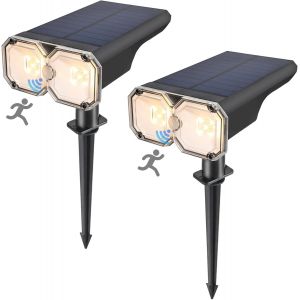 Spot Solaire Extérieur Led Lampes Solaires Etanche Ip67 Projecteur Solaire Réglable 6500k/3000k Avec 7 Modes D'éclairage, Lumière Chaude Pour Jardin, Cour, Allée, Chemin, 2 Pack - Neuf
