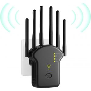 ChenQuanSarl-Répéteur Wifi, Amplificateur Wifi, Repeteur Wifi Puissant 1200Mbps Double Bande 5Ghz & 2.4Ghz, Wifi Booster, Wifi Extender Avec 6 Antennes, Lan/Wan Ports, Mode Répéteur/Routeur/Ap - Neuf