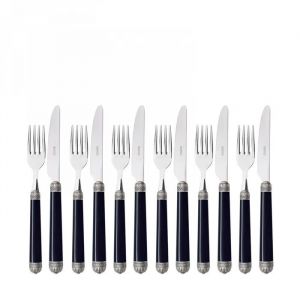 Dorico Bague Argent Vieilli Casa Bugatti M&eacute;nag&egrave;re &Agrave; Dessert Noir 12 Pi&egrave;ces Casa Bugatti - Neuf