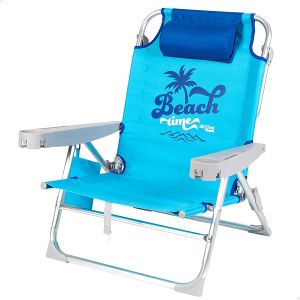 Ulteronixshop-Chaise De Plage Pliante Et Inclinable Avec 5 Positions, Dimensions 53x58x80cm, Poids Max 110 Kg, Mat&eacute;riau En Aluminium Et Textil&egrave;ne, Anti-Roulis, Chaises De Plage (62286) - Neuf