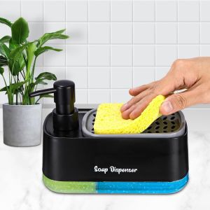ERYI-Distributeur Liquide Vaisselle, Distributeur Savon Noir, Distributeur Savon Porte-Éponge De Qualité Supérieure 4 En 1 - Neuf