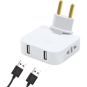 Prise Plate Derriere Meuble,avec 2 Prises de 220 V et 2 USB,Prise Plate avec Connexion Pivotante à 180,Adaptateur Européen et Américain pour Les Endroits sans Espace (derrière TV,Lit) - Neuf