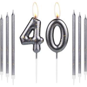 Décoration De Gâteau D'anniversaire « Happy 40th Birthday »-Pour Fille Et Garçon-Bougies Noires Et Dorées Pour Homme Et Femme-Décoration De Gâteau D'anniversaire De 40e Anniversaire De Mariage - Neuf