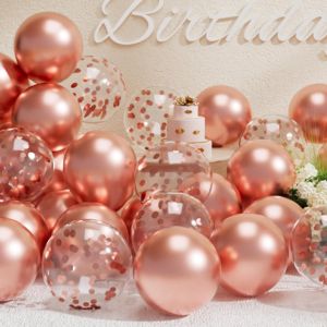 Lot De 47 Ballons À L'Hélium En Latex À L'Hélium Chromé Et Confettis Pour Décoration De Fête D'Anniversaire, Remise De Diplôme, Anniversaire De Mariage - Rose Vif Métallisé - Neuf
