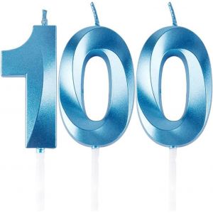 Eryi-Bougies D'anniversaire En Forme De Chiffre 100, Bleues, Décoration De Gâteau 3d, Pour Fête D'anniversaire, Mariage, Fête D'entreprise, Décoration De Gâteau D'anniversaire Numéro 100 - Neuf