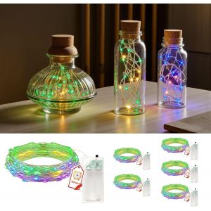 TRAHOO-Lot de 6 guirlandes lumineuses LED avec minuterie - 2 m - 20 LED - Fonctionne avec piles - Petite guirlande lumineuse d'int&eacute;rieur pour No&euml;l, chambre &agrave; coucher, f&ecirc;te, mariage, d&eacute;coration d'arbr - Neuf