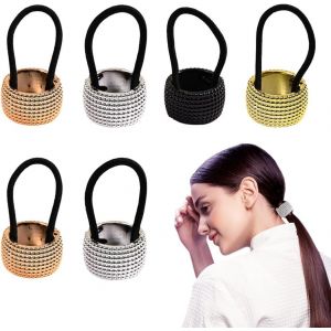 6pcs Strass Queue De Cheval &Eacute;lastiques Metal Scrunchies Gothique Punk Hair Holder &Eacute;lastique Bande De Cheveux Corde Convient Aux Femmes Filles Chouchou Cheveux Femme Chic Strass Cheveux Elastique - Neuf