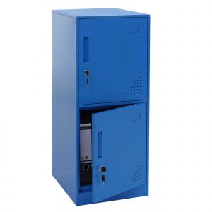 Armoire &agrave; casiers HWC-P63, armoire &agrave; casiers, armoire &agrave; casiers 2 portes, 90 x 38 x 45 cm, acierbleu - Neuf