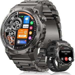 Montre Connectée Homme Militaire,1.46"" Smartwatch Homme Avec Appel Bluetooth,500mah Ip68 Étanche 120 Sportifs 24/7 Moniteur De Fréquence Cardiaque Spo2 Et Sommeil,Smartwatch Pour Android Ios,Noir - Neuf