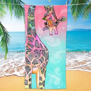 Girafe Serviette De Plage, De Dr&ocirc;les De Mer Bleu Rose Mandala, 30""X60"" En Microfibre Serviette De Bain Pour La Natation Et Le Yoga Pour Les Enfants Et Les Femmes - Neuf