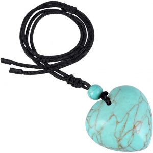 Trahoo-Collier Pendentif En Pierre De Coeur Pour Femmes Hommes, Pendentif En Pierre De Reiki Coeur Gonflé Avec Corde En Nylon Réglable - Neuf