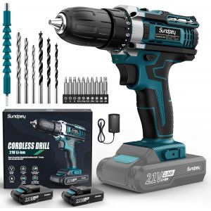 JEXNOVASHOP-Perceuse Visseuse Sans Fil 21V - Visseuse Devisseuse Sans Fil avec 2 Batteries, 45Nm Max, 2 Vitesses, 18+1 RéGlages De Couple, 21 Accessoires, pour Les Projets De Bricolage à La Maison, B - Neuf