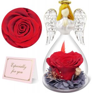 Cadeau Femme Noel Rose Eternelle Ange Figurine en Verre Cadeau Maman Noel Fleur Eternelle,Ange D&eacute;coration Noel,Idee Cadeau Femme,Ange Gardien Cadeau Mamie,Cadeau Anniversaire Femme,Vraie Rose - Neuf