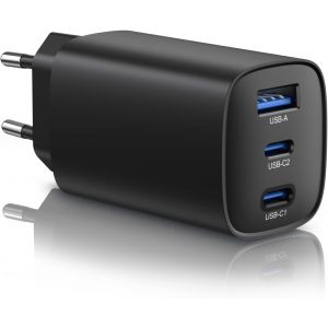 JGD-65W Chargeur USB C Rapide 3 Ports GaN PPS Prise USBC Charge Rapide Bloc Chargeur Type C Adaptateur Secteur USB C Compatible avec MacBook Pro/Air, iPad, iPhone 17/16, Galaxy S25/S24/S23 - Neuf