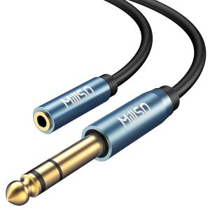 Adaptateur Jack 6.35 mm Mâle vers 3.5 mm Femelle Casque Prise Adaptateur 6.35 3.5 Audio Connecteur Stéréo Headphone Jack Adapter Plaqué - 2M - Neuf