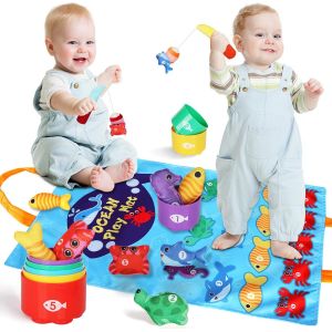 ChenQuanSarl-Jouet Bebe 1 An,Jeux Montessori P&ecirc;che A La Ligne Pour Enfant 1 2 3 Ans Fille Gar&ccedil;on,Educatif Jouet B&eacute;b&eacute;,Gobelets Empilables,Compter Les Chiffres,Trier Par Couleur,Cadeau Pour Fille Garco - Neuf