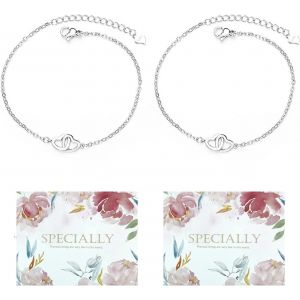 Eryi-Ensemble 2 Bracelets De Demoiselle D'honneur Argentés - 2 Cartes Bricolage Personnalisées, 2 Boîtes De Rangement, Bracelet Régulable, C?Ur, Cadeau De Mariage - Neuf