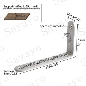 Plateau Support de L Crochets Supports de fixation Murale pour Étagères en Bois Lourds Support de Tablette 125mm*75 mm, en Acier Inoxydable Brossé Fini, 1 Pc - Neuf