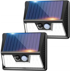 Lampe Solaire Exterieur Detecteur De Movement, Lot De 2 Lumiere Solaire Exterieur, Ip65 &Eacute;tanche 3 Modes Spot Solaire, 270&deg; Eclairage Exterieur Blanc Froid Applique Murale Pour Jardin, Garage - Neuf