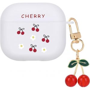 acdsgd-tui de Protection Compatible avec Airpods 3 G&eacute;n&eacute;ration 2021 avec Pendentif Cerises 3D, Housse Mignon avec Dessin de Cerises Fleurs pour Fille, Coque en TPU Antichoc Anti-rayures Antid&eacute;rapante - Neuf