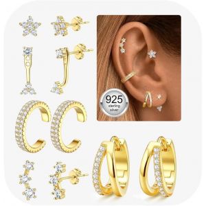 5 Paires Boucles D'oreilles Femme Argent 925 Plaquée Or 14k Créoles Argent Boucles D'oreilles Zircon Piercing Oreille Cartilage Boucles D'oreilles Femme Or Pour Piercings Multiples.[X864] - Neuf