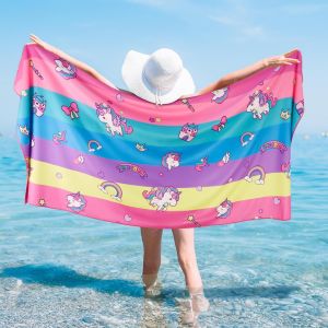 Kal-Serviette De Plage Enfant Licorne 75 X 150 Cm Grande Serviette Plage Microfibre, Anti Sable Drap De Plage Fille S&eacute;chage Rapide, Absorbant Doux Serviettes Pour Plage Piscine Douche Voyage Camping - Neuf