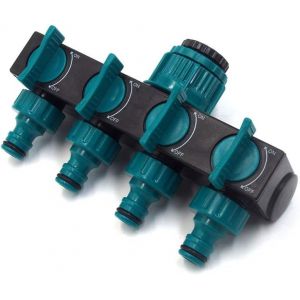 Raccord de tuyau d'arrosage 4 sorties, distributeur, connecteur d'arrosage, connecteur d'extension, adaptateur de robinet, nez de robinet, sélecteur en Y pour jardin, serre, potager, pelouse #1 - Neuf