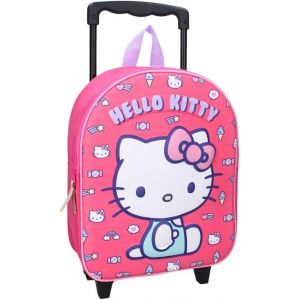 KALSC-Sac À Dos À Roulettes 3D Hello Kitty Pour Fille¿3D¿Rose-Enfant-Ecole-Maternelle-Garderie-Cartable Fille-Taille 33 Cm-Bretelles Réglables¿Roulettes¿Idée Cadeau - Neuf