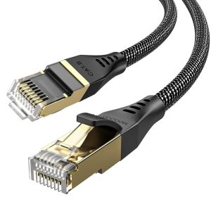 TIANYI-Cat 8 Câble Ethernet 1M, Câble Réseau Haute Performance 40Gbps 2000MHz, RJ45 Gigabit Internet STP LAN Câble tressé en nylon Compatible avec Ordinateur Portable, PC, TV Box, Routeur, Modem - Neuf