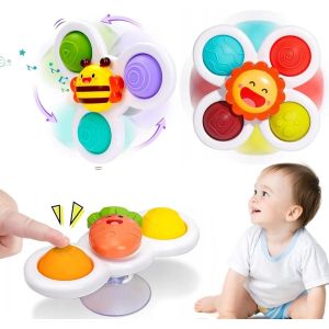 Kal-Spinner B&eacute;b&eacute; Ventouse, 3 Pi&egrave;ces Ventouse Toupie Jouets Dessin Anim&eacute; Oc&eacute;an Spinner, Jouet De Bain B&eacute;b&eacute; Jouet Ventouse Chaise Haute Enfant Voiture Piscine (Flower Bubble Fun) - Neuf